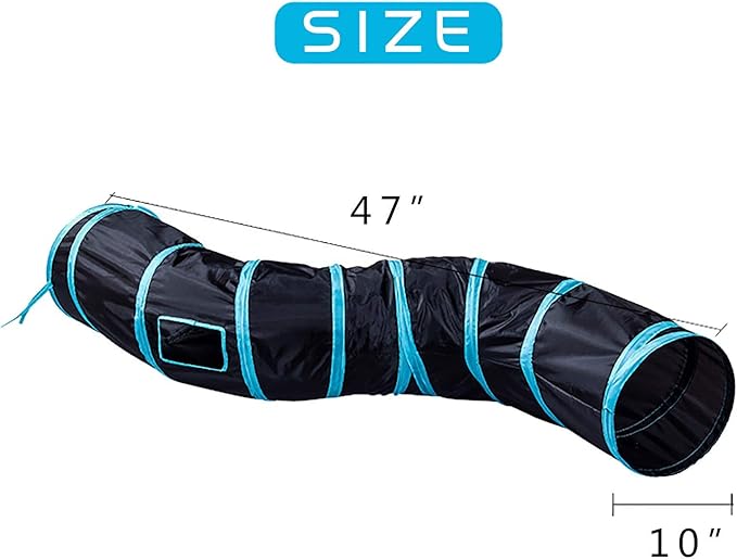 Cat Tunnel for Indoor Cats Interactive, Rabbit Tunnel Toys, Pet Toys Play Tunnels for Cats Kittens Rabbits Puppies Crinkle Pop Up Black 47" Shape S