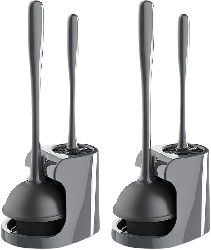 MR.SIGA Toilet Plunger and Bowl Brush Combo for Bathroom Cleaning, Gray, 2 Sets