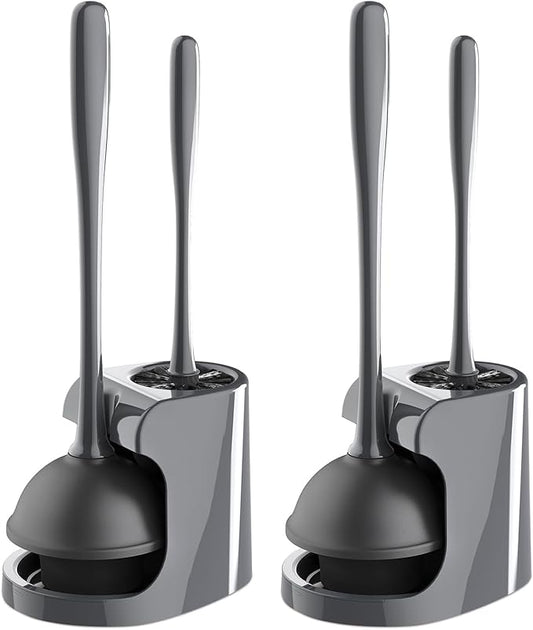 MR.SIGA Toilet Plunger and Bowl Brush Combo for Bathroom Cleaning, Gray, 2 Sets