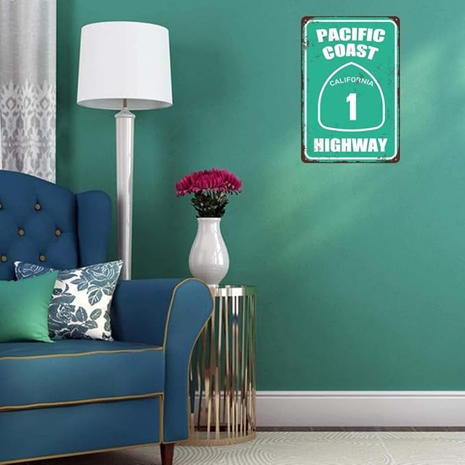Aluminum Pacific Coast Highway Sign California Decor, Metal Street Road Sign for Summer Decor 8"x12"