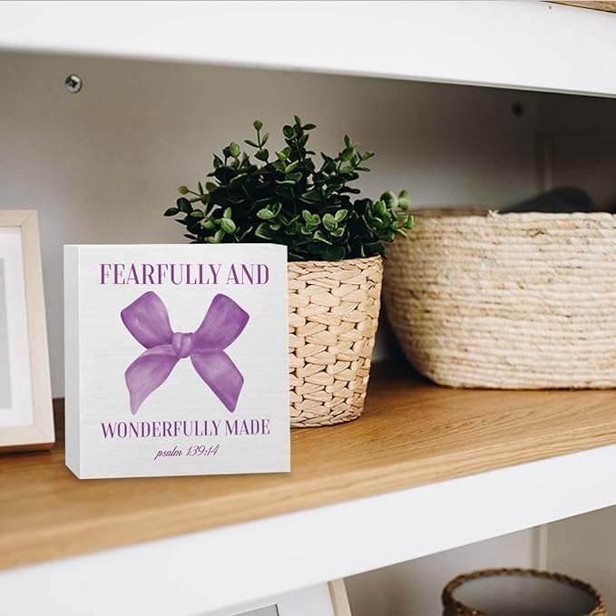 Purple Bible Bow Room Bedroom Bathroom,Purple Decor,Inspirational Bible Verses Decorations Butterfly Decorations for Teen Girls Gifts Wooden Box 5 x 5 Inch