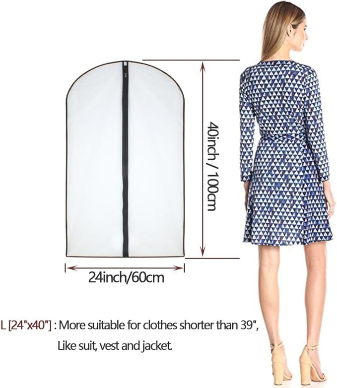 Garment Bag (Set of 6) Plastic Garment Bags with Zipper Hanging Clothes Cover Dress Bag for Suits, Coats Closet (24'' x 40'', Black)