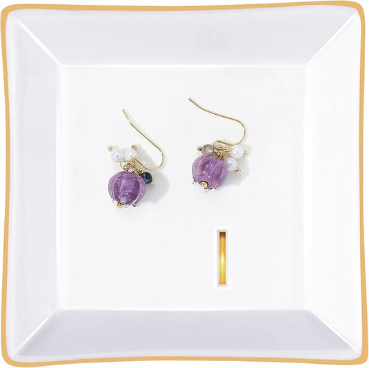 PUDDING CABIN Initial Ring Holder Jewelry Tray, Personalized I Monogrammed Wedding Gifts for Bride, Bridesmaid, Women, Birthday Christmas Gifts for Women Mom, Friends, Sisters