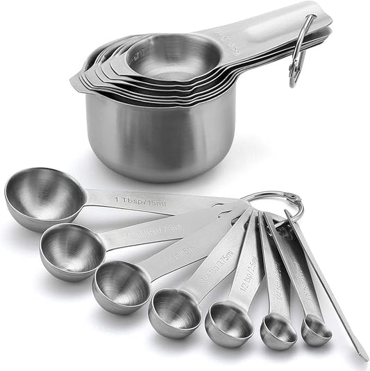 Spring Chef Stainless Steel Measuring Cups and Spoons Set of 15 with Leveler - Kitchen Metric Metal Measuring Spoons and Cups Set for Dry & Liquid Ingredients - Perfect for Cooking & Baking