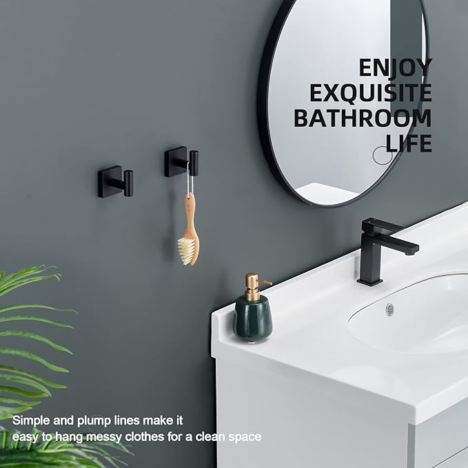 KOKOSIRI Robe Hook Bathroom Towel Coat Hooks Matte Black for Bath Kitchen Wall 2 Pack Stainless Steel B1013BK-P2