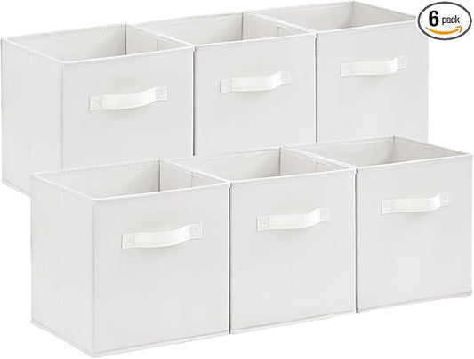 Lifewit Collapsible Fabric Storage Cubes Bins Set 11 Inch, Foldable Cubby Organizers Boxes, 6 Pack Organizing Baskets for Shelf, Closet, Utility Room, Storage Room, 18L White