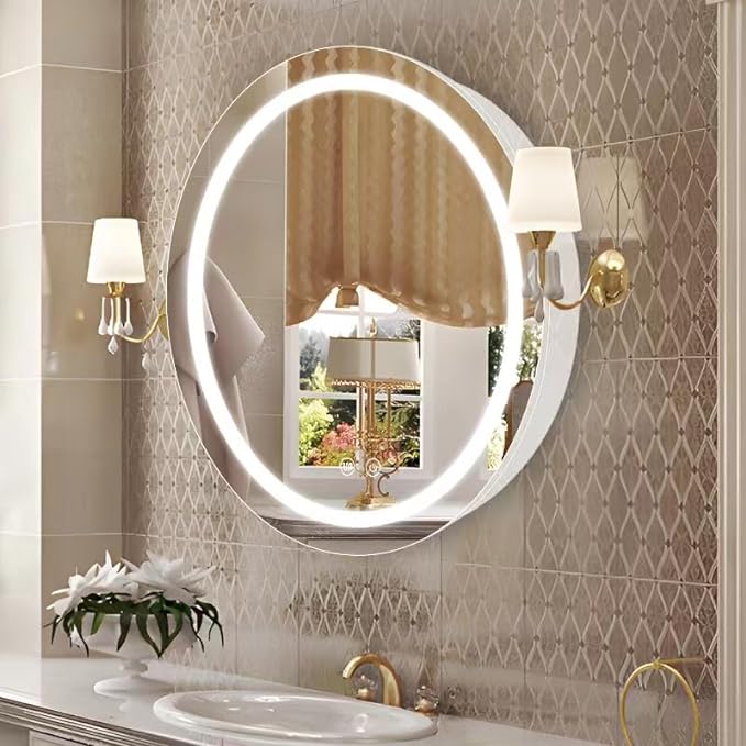 Led Round Medicine Cabinet,Bathroom Medicine Cabinet with Light,3 Color,Demister,Dimmable,Steel Constrution,White,Only for Surface Mount,28 inch
