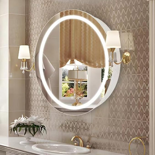 Led Round Medicine Cabinet,Bathroom Medicine Cabinet with Light,3 Color,Demister,Dimmable,Steel Constrution,White,Only for Surface Mount,28 inch