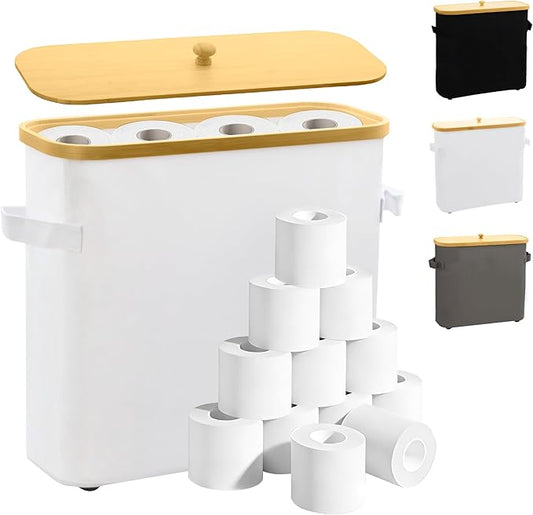 MinBoo Toilet Paper Basket, Storage with Lid, Toilet Paper Organizer for Bathroom, Free Standing Toilet Paper Holder with Storage,White