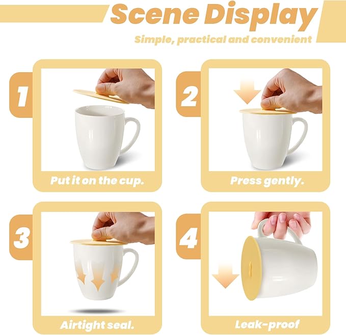 6Pcs Silicone Lids for Cups, 3.9in/10cm Silicone Cup Covers for Drinks Reusable Mug Cover Lid Silicone Coffee Cup Lid Wine Glass Covers Tea Cup Covers for Steeping