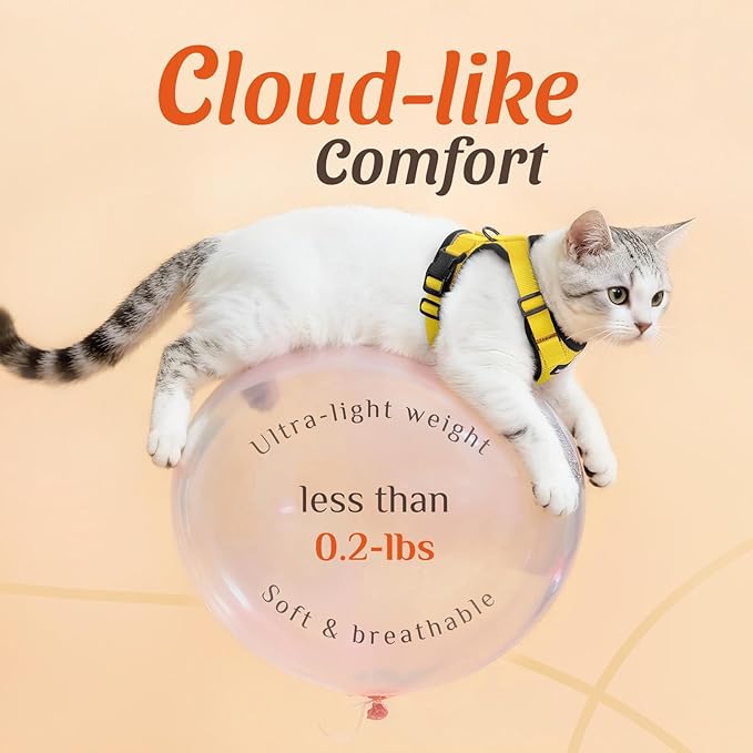 Dooradar Cat Harness and Leash Set, Escape Proof Safe Adjustable Kitten Vest Harnesses for Walking, Easy Control Soft Breathable Mesh Jacket with Reflective Strips for Cats, Yellow, S