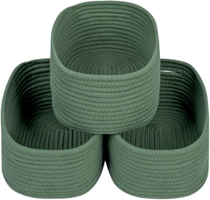 CubesLand Small Storage Basket for Shelves, Woven Rope Green Basket for Organizing, Durable & Skin-Friendly Cube Shelf Closet Organizer Bins, Toy Storage Organizers Bin, Modern Home Decor with Handles