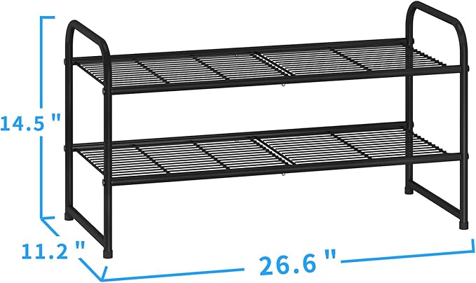 Simple Trending 2-Tier Stackable Shoe Rack, Metal Shoe Shelf Storage Organizer, Black