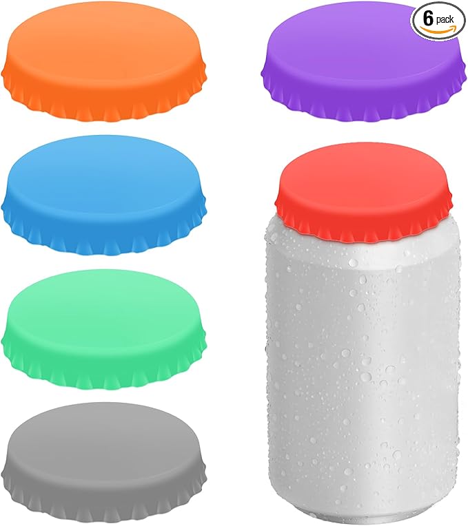6 PCS Silicone Soda Can Lids,6 Color BPA-Free Reusable Silicone Can Covers, Can Stopper or Protector For Soda,Beer, Drink, Juice, Coke, Beverage, Can Lid, Cover or Protector Quasi Beverage Cans