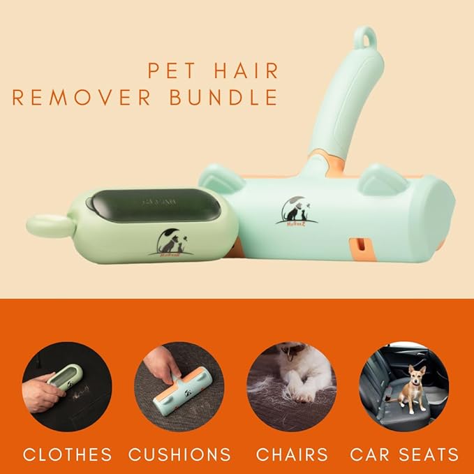 Pet Hair and Lint Remover Roller Bundle for Home, Auto, Travel-2025 Updated–Reusable Fur Removal Tool for Clothing, Furniture, Carpets & Cars | Self-Cleaning and Washable
