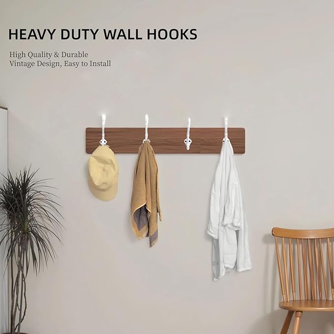 4 Pack Cast Iron Wall Hooks Antique Vintage Rustic Farmhouse Coat Hooks, Great for Coats, Bags, Towels, Hats, Mounting Screws Included