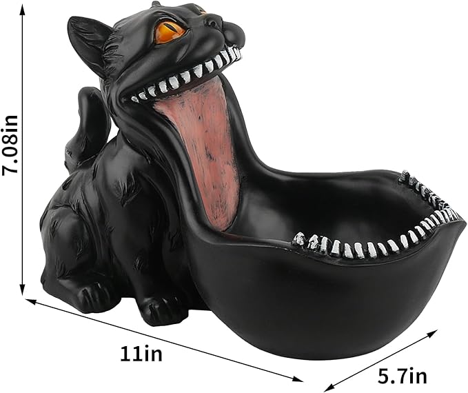 Cat Candy Bowl Gothic Decor Black Cat Statue Decorative Bowl Large Candy Dish for Office Desk Cute Key Bowl for Entryway Table Big Mouth Cat Gifts