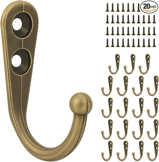 20 Pcs Small Key Hooks for Hanging, Key Holder, Wall Mount Hook with Stainless Steel Metal Screws, Command Hooks Utility Hangers for Key, Hat, Cup, Coat, Picture (Bronze)