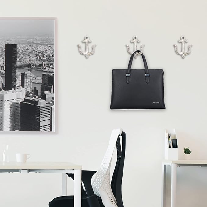 XINGYAN Vintage Rustic Cast Iron Nautical Sea Anchor Design Wall Hooks,Home Coat Rack,Decorative Wall Mounted Antique Shabby Chic Metal Bathroom Towel,Coat Hooks,Hanger,Screws Inside (Beige[4pcs])