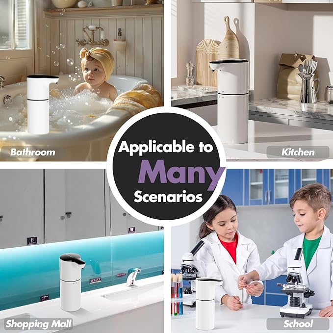 YIKHOM Automatic Liquid Soap Dispenser, Touchless Dish Soap Dispenser, 450mL/15.37 oz Electric Soap Dispenser 8 Level Adjustable Control, USB C Rechargeable Auto Soap Pump Hands Free for Kitchen