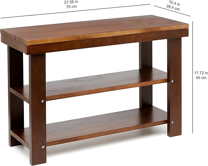 Amazon Basics Solid Pine Wood Entryway Shoe Rack Bench, Espresso, 10.4" D x 27.56" W x 17.72" H