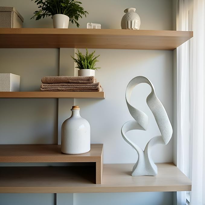 15" Modern Abstract Ribbon Decorative Sculpture, Knot Sculptures,Home Decor,Coffee Table Statues,Dining Living Room Desk Decor（Milky White）