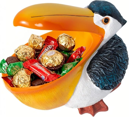 Pelican Decor Statue Candy Dish Bowl for Entryway Table Decor Items Funny Animal Key Dish Decorative Objects for Office Desk Decor Accents (Blue/White)