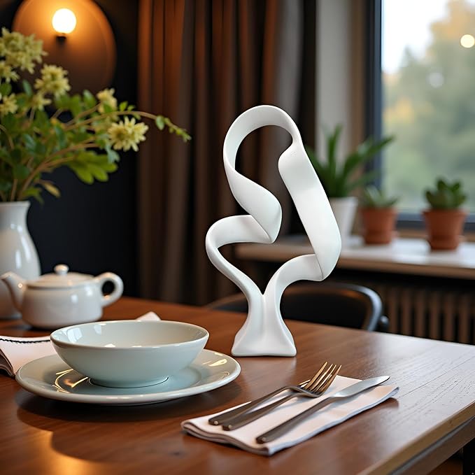 15" Modern Abstract Ribbon Decorative Sculpture, Knot Sculptures,Home Decor,Coffee Table Statues,Dining Living Room Desk Decor（White）