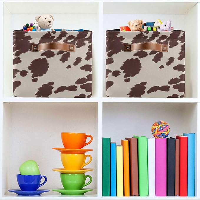 Cow Horse Print Brown Spots Large Storage Basket Cube Storage Bin Canvas Fabric Organizer Handles Collapsible Decorative for Clothes Toys Bedroom