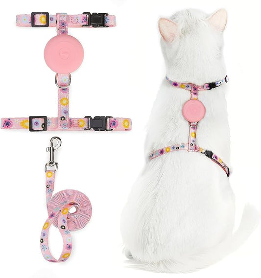 PUPTECK Adjustable Cat Harness and Leash Set Escape Proof Kitten Strap Collar for Walking Travel, Floral Pattern