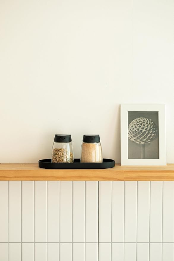 Lazy K Silicone Tray - Small Vanity Tray Organizer - Spoon Rest Holder - Kitchen Sink, Bathroom, Multi-Purpose Modern Counter Organizer (Black)