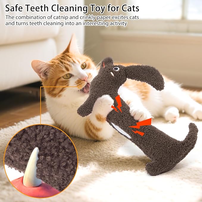 Refillable Catnip Toy for Indoor Cats Kitten, Natural Catnip & Silvervine Safe Teeth Cleaning Kitty Kicker Toy 13.77In, Crinkle Sound Interactive Cat Nip Chew Toys, Brown