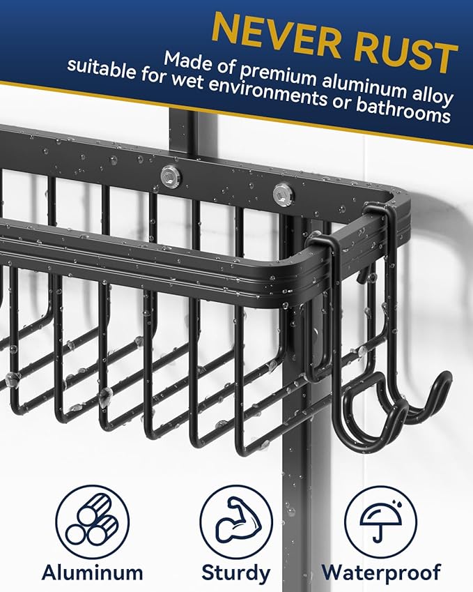 YASONIC Shower Caddy Hanging, Never Rust Shower Organizer Hanging, Aluminum Shower Racks for Inside Shower with Hooks for Razor, Bathroom Organizers and Storage with Soap Holder, Black