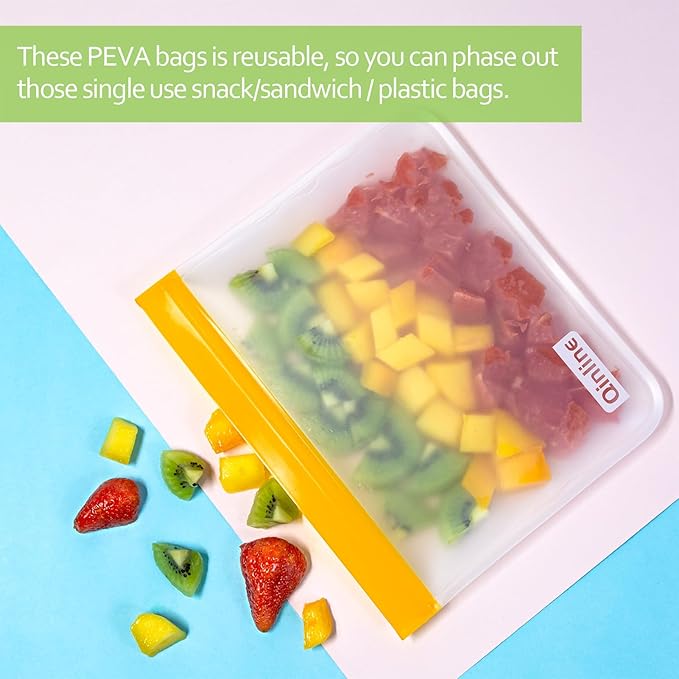 Reusable Food Storage Bags - 10 Pack Dishwasher Safe Freezer Bags, BPA Free Silicone, Leakproof for Marinate Salad Fruit Travel - 5 Sandwich 5 Snack