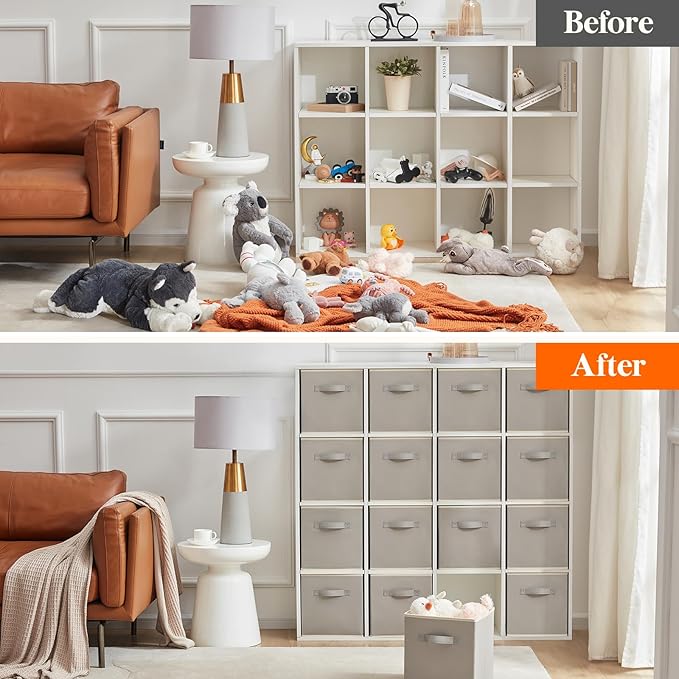 Lifewit 16 Packs Storage Cubes, 11 Inch Cube Storage Bins, Foldable Decorative Fabric Storage Baskets for Organizing Home Organizers with Handles for Shelves, Closet, Light Gray