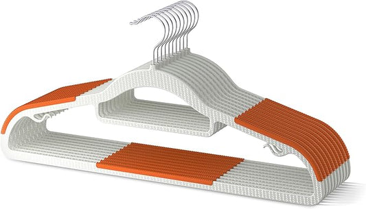 40 Pack Heavy Duty Plastic Hangers, Non Slip Clothes Hangers with Rubber Pads and 360° Hook - Thin Space Saving Hanger, Closet Organizer for Shirt, Pants, Suit, Skirt, Coat - Orange