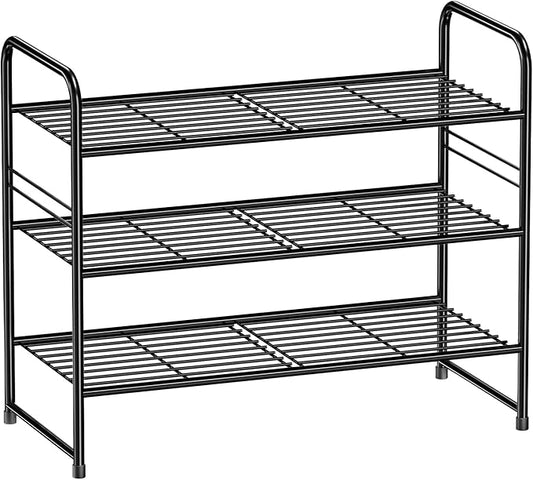 Shoe Rack for Closet, Heavy Duty Metal 3 Tier Shoe Organizer for Entryway, Stackable, Black