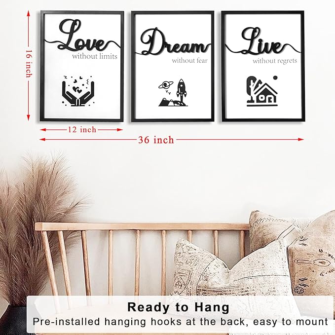 3D Wood Inspiring Wall Art, Framed Positive Affirmations Wall Decor, Motivational Quotes Wall Art for Home Office Bedroom Living Room(Ready to Hang, 12x16 Inch, Set of 3, Framed)
