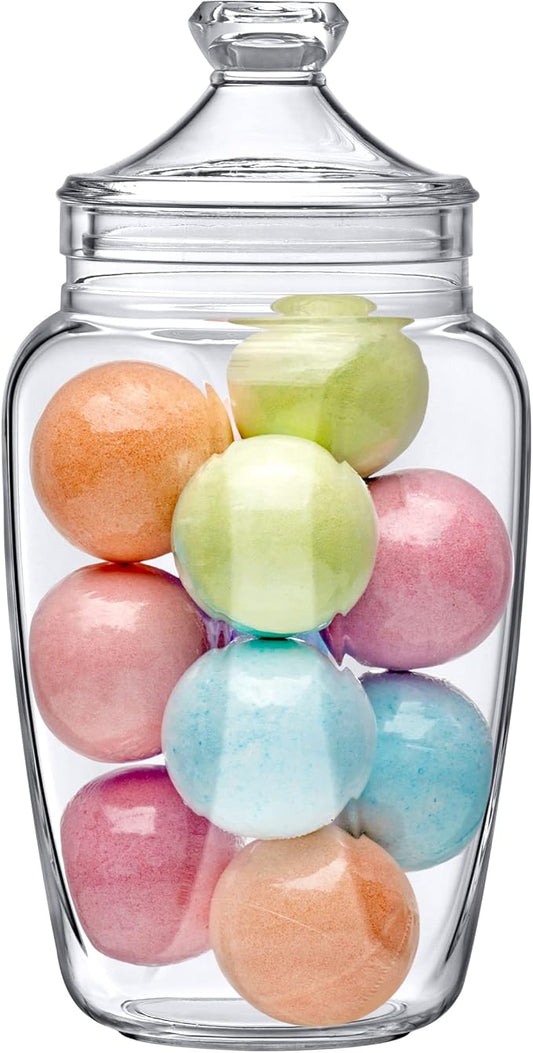 Amazing Abby - Eleanor - Plastic Bathroom Canister (60 oz), Acrylic Apothecary Jar for Vanity, BPA-Free and Shatter-Proof, Great for Bath Sponges and Shower Balls (NOT Glass)