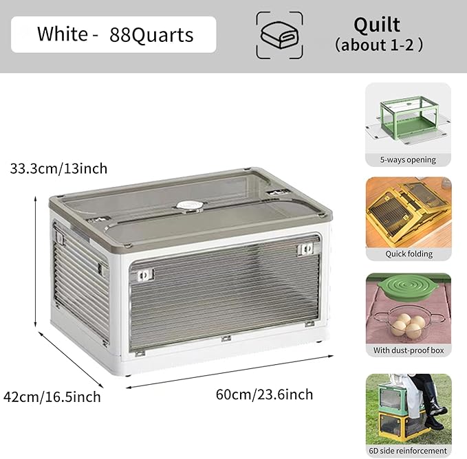 3 PACK Stackable Storage Bins, 83 Liters Closet Organizers with 3 Lids, Wheels, Drawers, Foldable Collapsible Box for Clothes and Camping Out Doors Bins, White