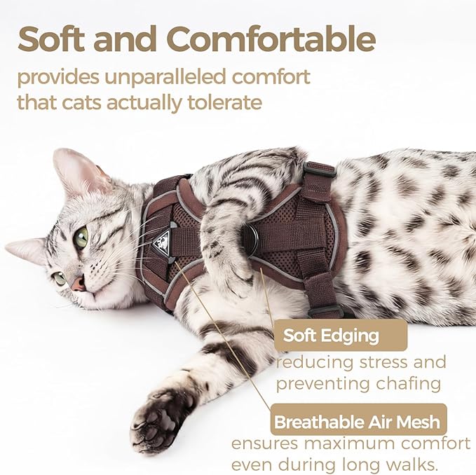 Cat Harness and Leash Set Escape Proof Tactical Small Kitten Harness Emotional Support Cat Vest, Brown, S