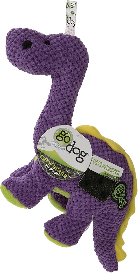 goDog Checkers Dinos Bruto Squeaky Plush Dog Toy, Chew Guard Technology - Purple, Large