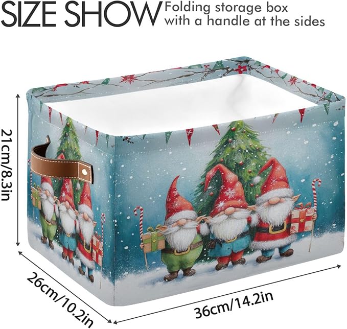 Large Storage Basket Christmas Gnomes Storage Bin Cube Canvas Fabric Organizer Handles Collapsible for Clothes Toys Bedroom Decorative