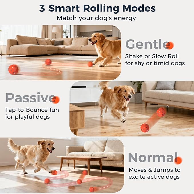 2 Pack Interactive Dog Balls - Auto Moving Bouncing Vibrating Washable Dog Toys for Large Medium Dogs, Type-C Rechargeable, Blue and Orange, Grid Pattern