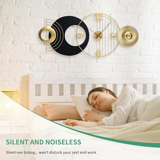 39x19 Inch Modern Abstract Wall Clock Silent Non-Ticking Battery Operated, Decorative Analog Clock, Oversized Art for Living Room, Bedroom, Entryway, Office & Home Decor