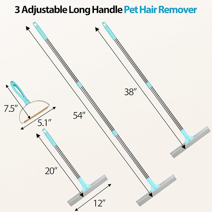 Carpet Rake for Pet Hair Removal Tool, 2 in 1 TPU and Copper Rake Teeth, Uproot Clean Hair Remover with 54’’ Adjustable Long Handle, Reusable Cat & Dog Fur Broom for Carpets,Rugs, Mats,Car