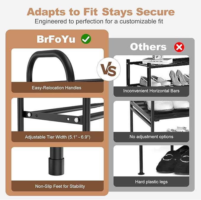 Expandable Shoe Rack for Closet, 18"-32" Metal Shoe Rack for Entryway 3-Tier Adjustable Width Free Standing Shoe Shelf 12 Pairs Small Shoe Organizer for Front Door Garage Bedroom Dorm, Black