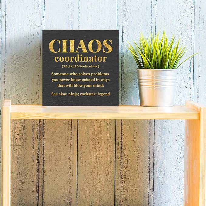 Chaos Coordinator Gifts Office Decor Wooden Box Sign, Administrative Professional Day Gifts Thank You Gifts for Boss Coworker Nurse Decorative Office Desk Accessories Table Shelf Plaque Sign, Black