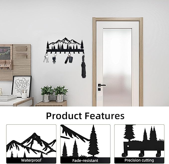 Key Holder for Wall, Metal Wall Hooks Organizer Rack with 9 Hooks for Keys, Coats, Bags – Decorative Home Decor for Entryway, Hallway, Kitchen, Living Room (14 inches)