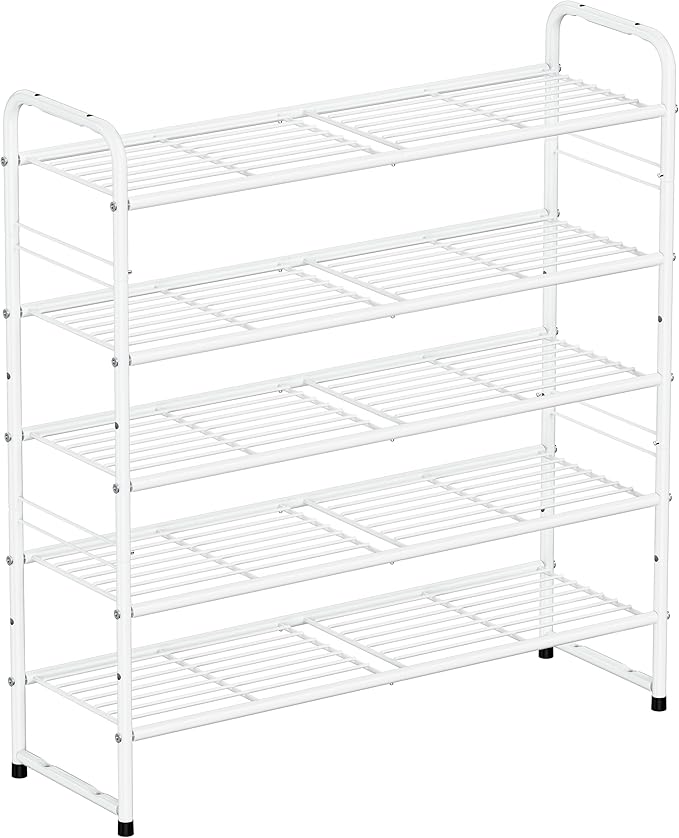 SUFAUY 33" Wide Shoe Rack, 5 Tier Shoe Storage Rack for 24-30 Pairs of Shoes, Shoe Organizer for Entryway, Steel Frame, Industrial, White